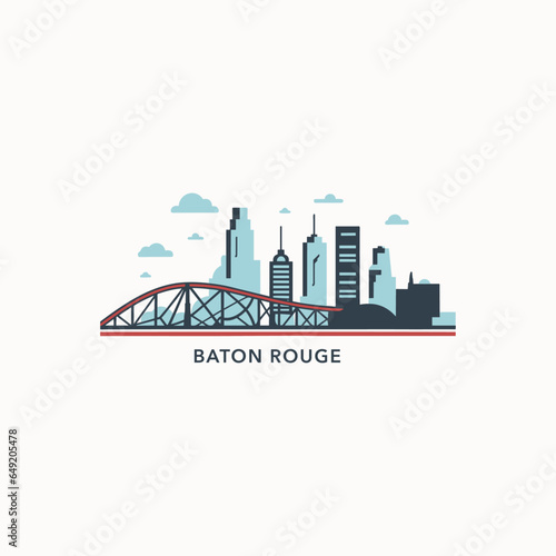 USA United States of America Baton Rouge city modern landscape skyline logo. Panorama vector flat US Louisiana state icon with abstract shapes of landmarks, skyscraper, panorama, buildings