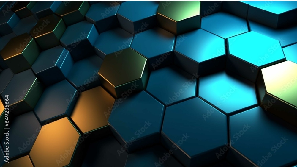 3d rendering of abstract background with hexagons in green and black colors 3d rendering of abstract background with hexagons in green and black colors