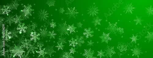 Wallpaper Mural Christmas background of beautiful complex big and small snowflakes in green colors. Winter illustration with falling snow Torontodigital.ca