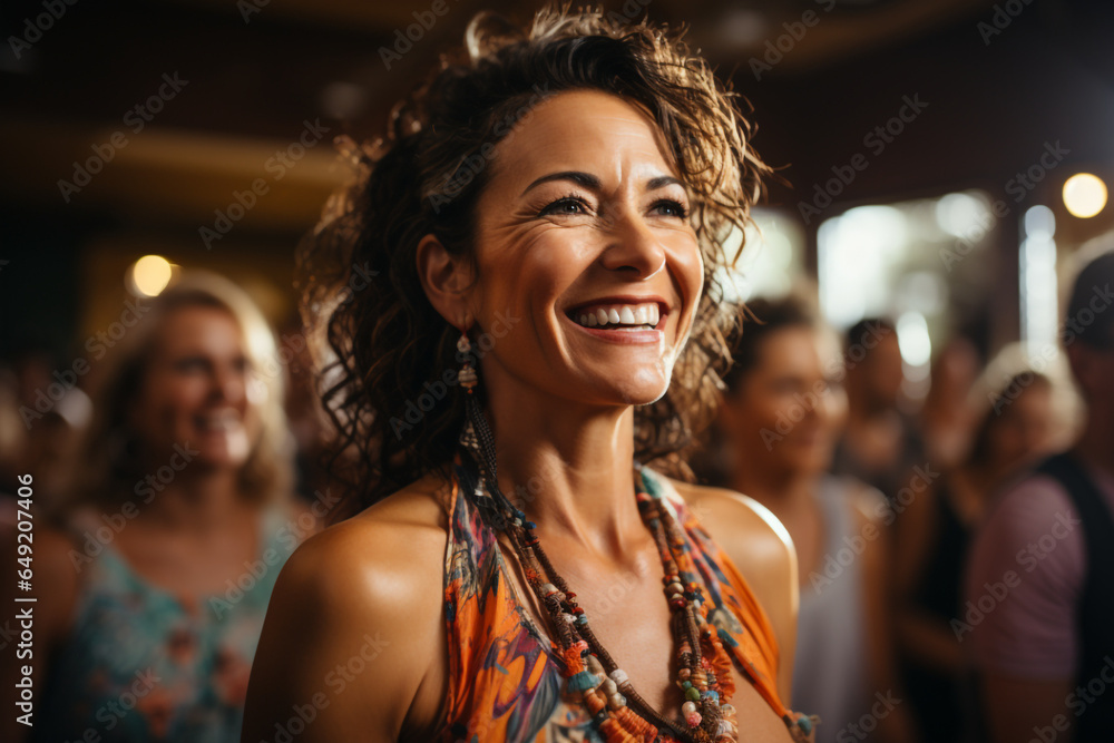 Middle-aged women enjoying a joyful dance class, candidly expressing their active lifestyle made with AI Middle-aged women enjoying a joyful dance class, candidly expressing their active lifestyle made with AI