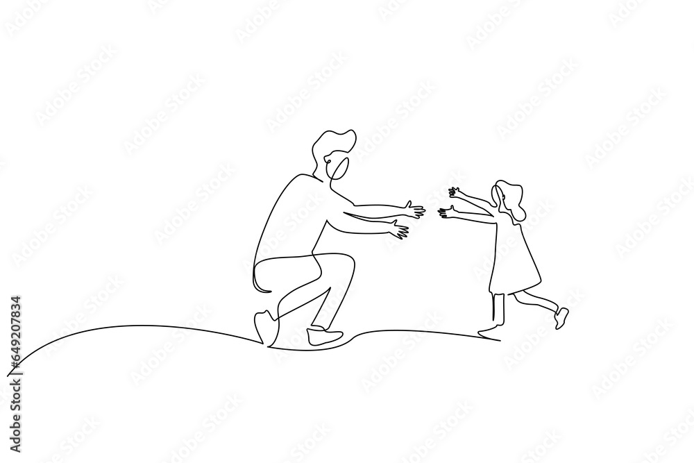 father and daughter meet in the park, hug, become happy line art father and daughter meet in the park, hug, become happy line art