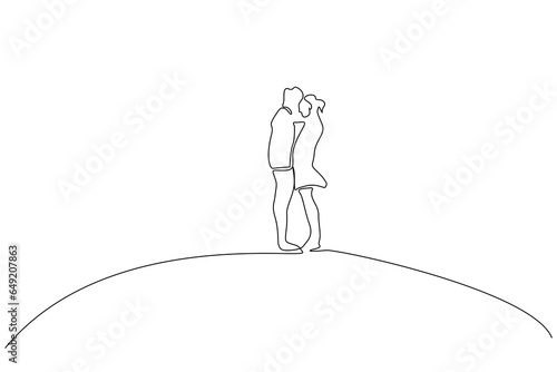 couple in love happy walk hug relationship outdoor outside line art design