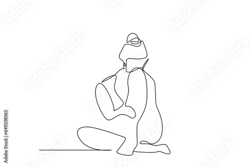 woman sitting sad unhappy line art design