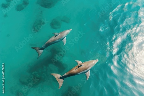dolphins in tropical water top view