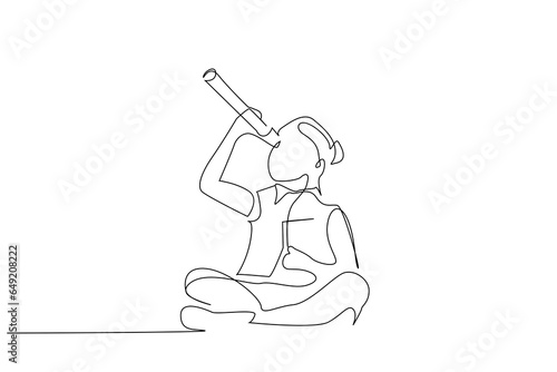 young little smart schoolgirl binoculars future vision education line art