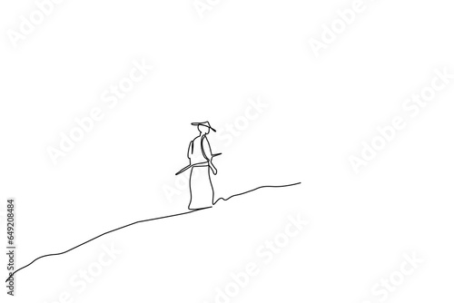 traditional asian samurai master nature walking line art design