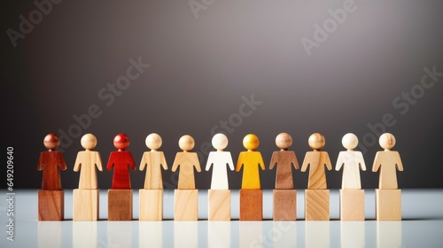 Affirmative action encompasses policies such as diversity inclusion, equal opportunity, and quota systems for minority groups, wooden of people holding hand.