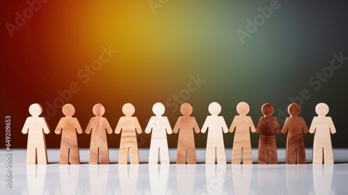 Affirmative action encompasses policies such as diversity inclusion, equal opportunity, and quota systems for minority groups,  wooden of people holding hand. photo