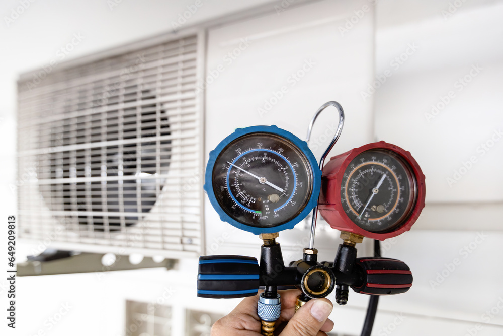 Examine,measure the pressure of refrigerant levels with pressure gauges