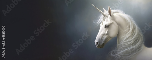 white unicorn portrait, panoramic layout. Generative Ai © Alexandra