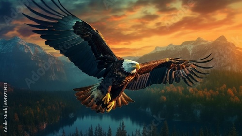   Beautiful eagle flying in the mountains at sunset  © Samira