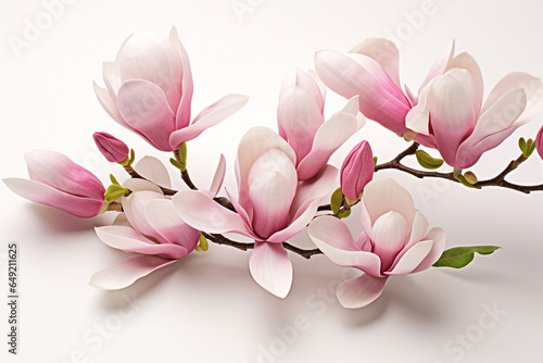 Elegant magnolia blooms with velvety petals on white background © Diana