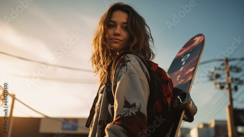 Skater girl at sunset