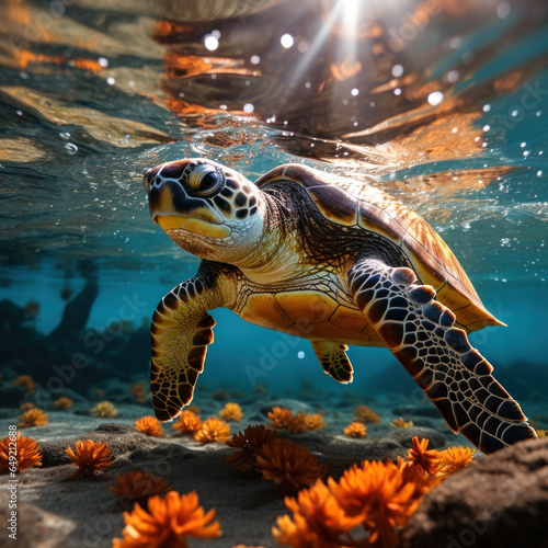 Turtle in its Natural Habitat, Wildlife Photography, Generative AI