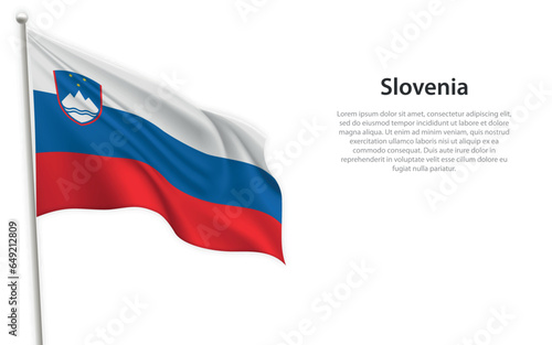 Waving flag of Slovenia on white background. Template for independence day photo