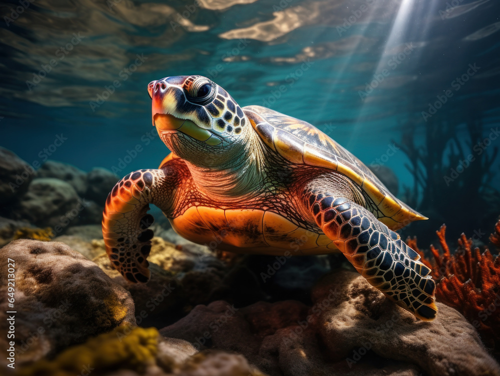 Obraz premium Turtle in its Natural Habitat, Wildlife Photography, Generative AI