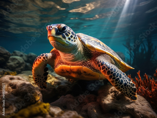Turtle in its Natural Habitat, Wildlife Photography, Generative AI © Vig