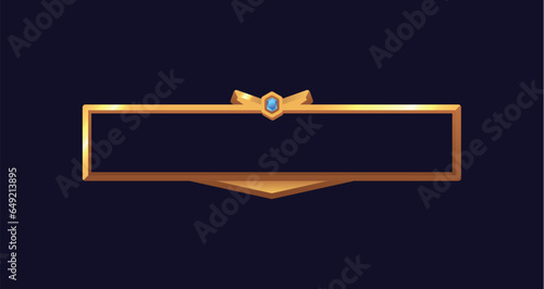Golden empty rectangle frame with gem, bronze decoration border for interface ui ux game vector cartoon game button