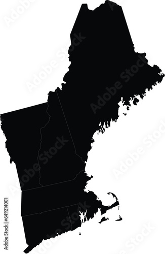Black Map of US federal state of New England region of United States of America