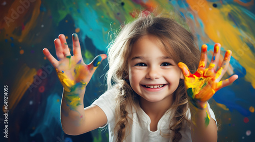 A Playful and Gleeful Girl Expressing Happiness Through Art and Painting. created with Generative AI