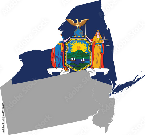 Map of US federal state of New York with state flag within the gray map of Mid - Atlantic region of United States of America photo