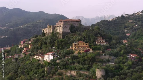 Castle Malaspina Massa Tuscany Italy. Tower with an observation deck and panoramic views of the of Massa and Carrara. Castle Malaspina dominates the town of Massa photo