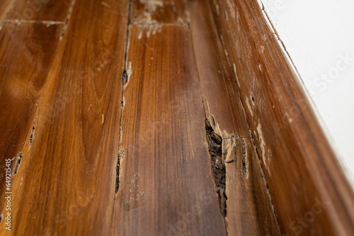 Fotografia Damage of wooden floor inside buildings or wooden structures in the house,decay