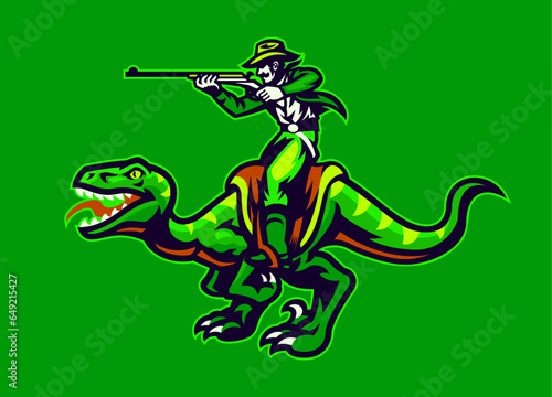 Cowboy Riding Raptor and Shooting the Rifle