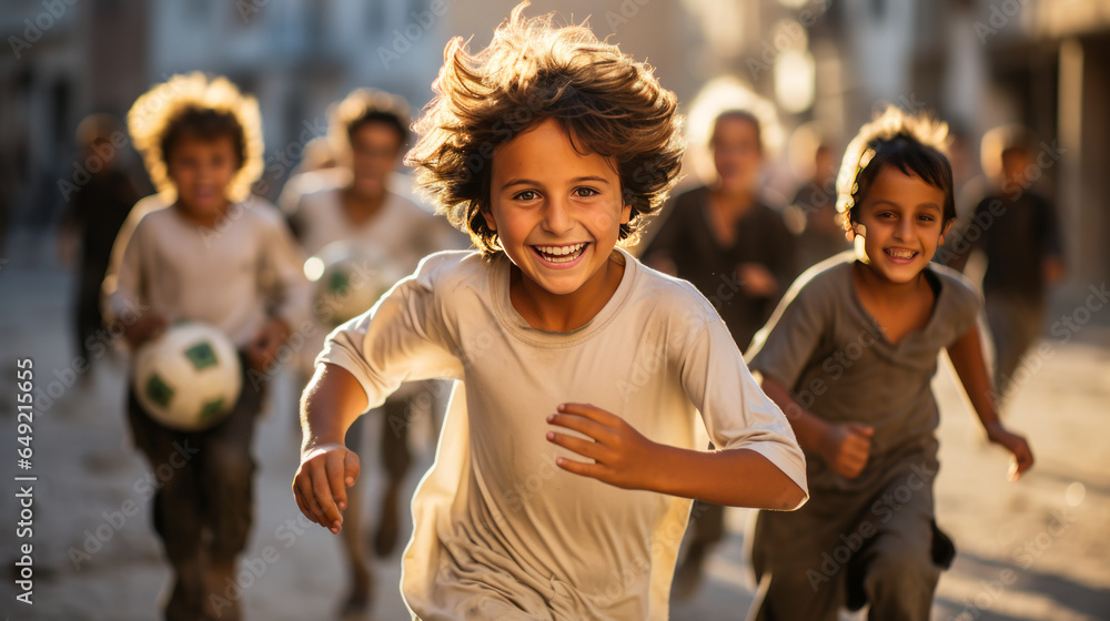 Captivating depiction of Saudi children joyfully uniting for a friendly