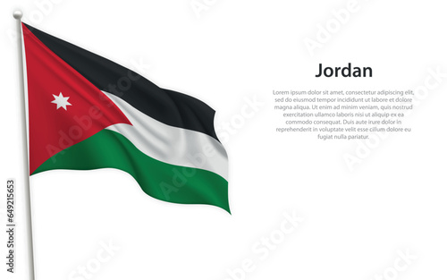 Waving flag of Jordan on white background. Template for independence day