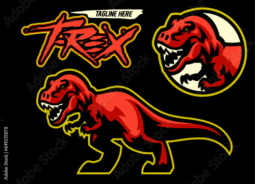 Red T-rex Dinosaur Mascot Logo Illustration