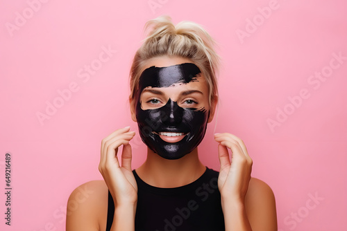 Woman applying a facial mask taking care of her face