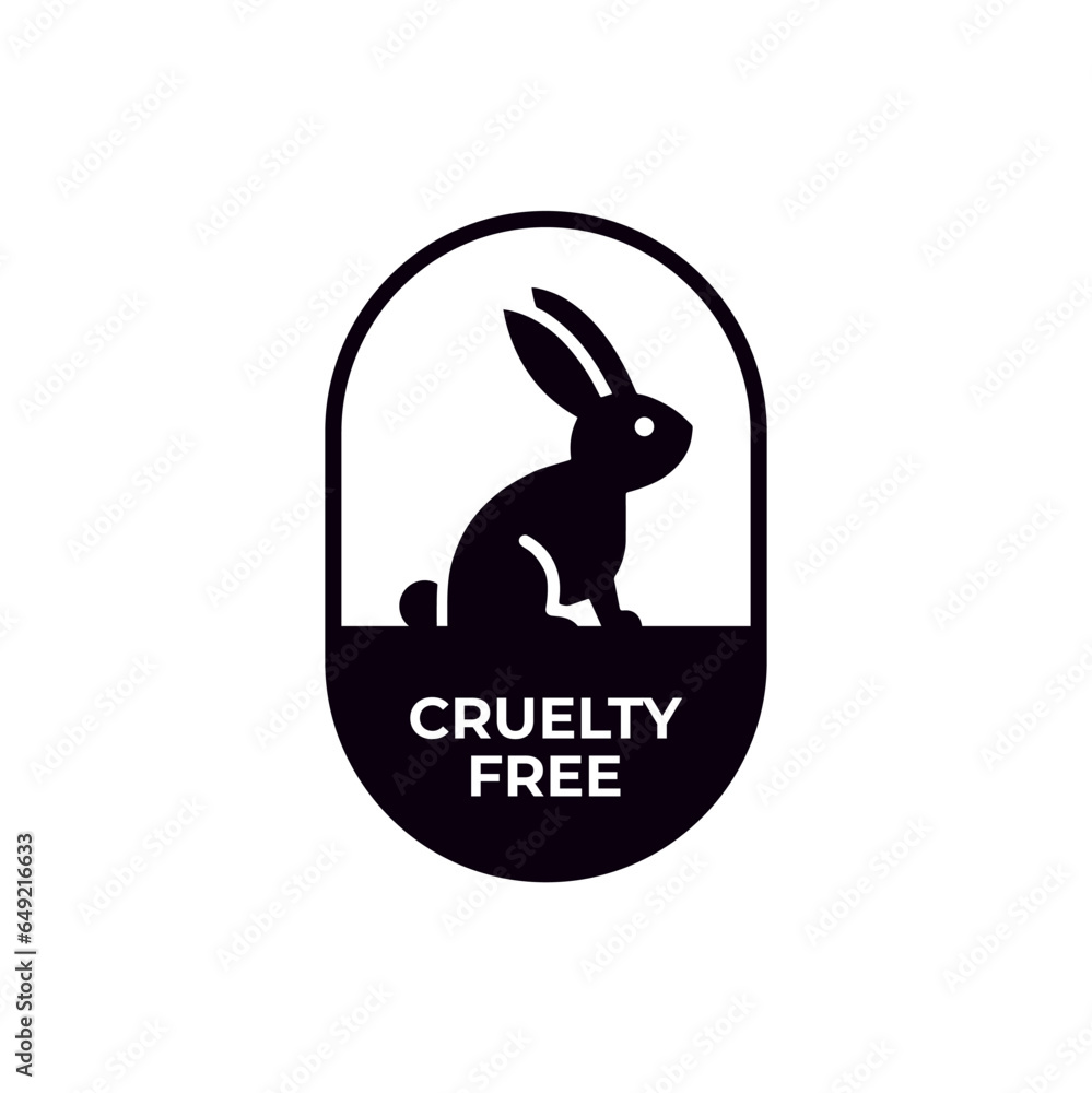 Fototapeta premium Animal cruelty free icon. Not tested on animals with rabbit silhouette label. Vector illustration.