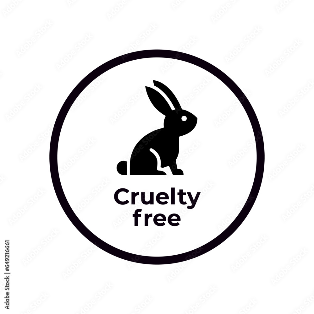 Fototapeta premium Animal cruelty free circle icon. Not tested on animals with rabbit silhouette label. Vector illustration.