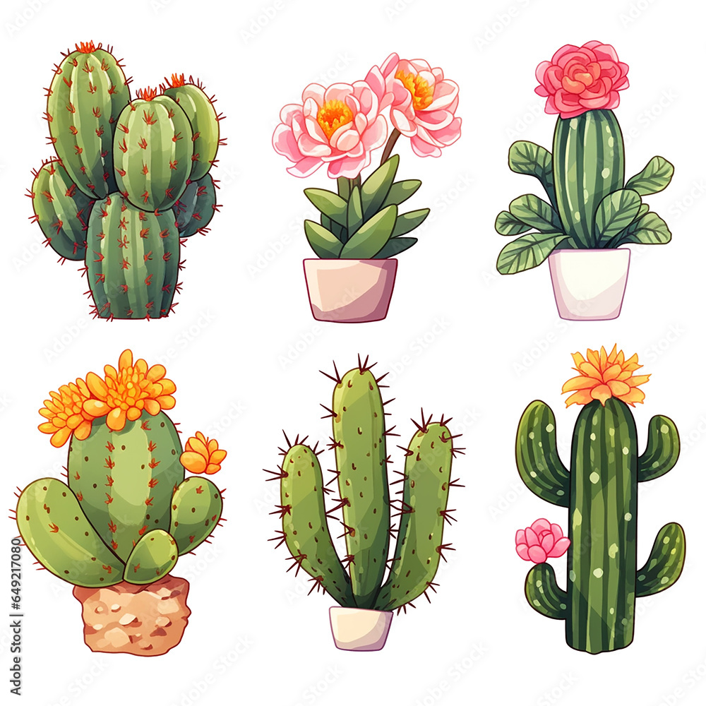 Fototapeta premium cactus icons set Generative AI 