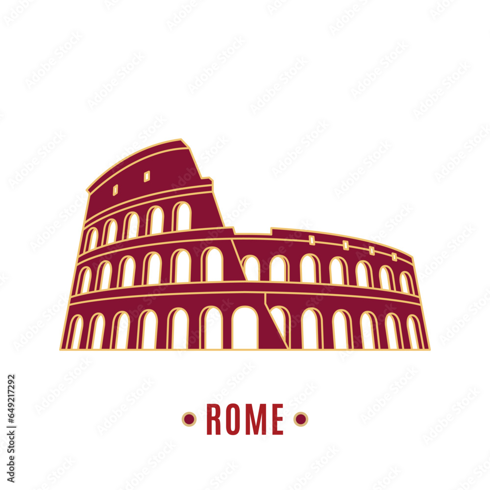 Colosseum illustration in line art style. Vector icon of Rome landmark.