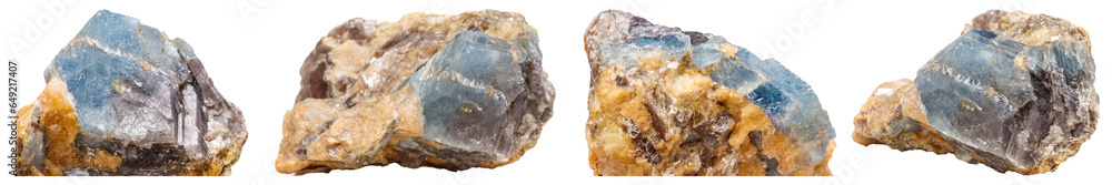 Set of Macro mineral stone Corundum in rock a white background close up
