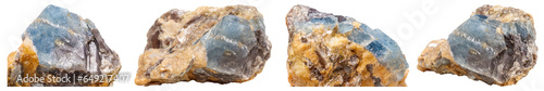 Set of Macro mineral stone Corundum in rock a white background close up