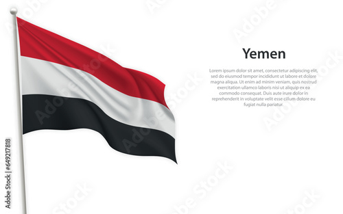Waving flag of Yemen on white background. Template for independence day Free Download Waving flag of Yemen on white background. Template for independence day - GFXLoad