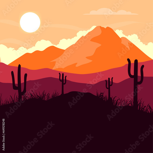 nature background with mountain and with cactus