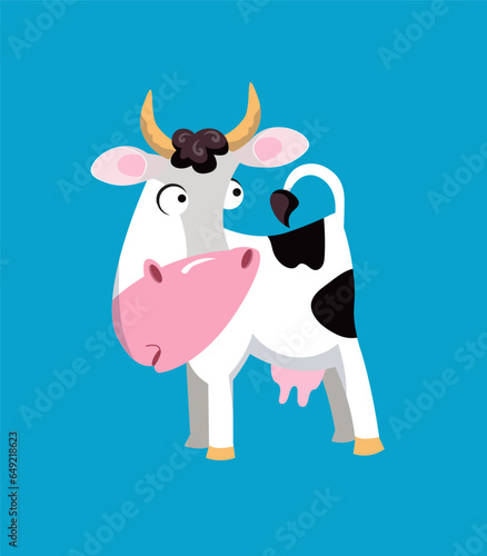Cute funny cow surprised. Vector illustration, cartoon animal character. Isolated icon for design. © AngArt
