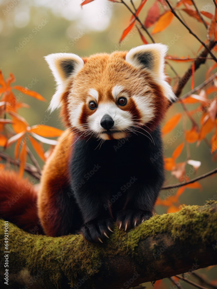 Obraz premium Red Panda in its Natural Habitat, Wildlife Photography, Generative AI