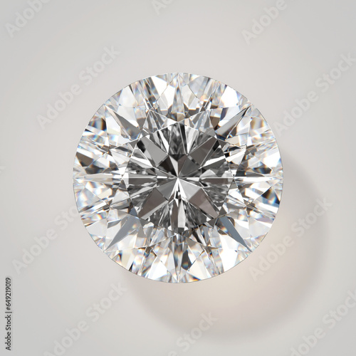 Diamond Top view with Caustic isolated on white background, 3d illustration.