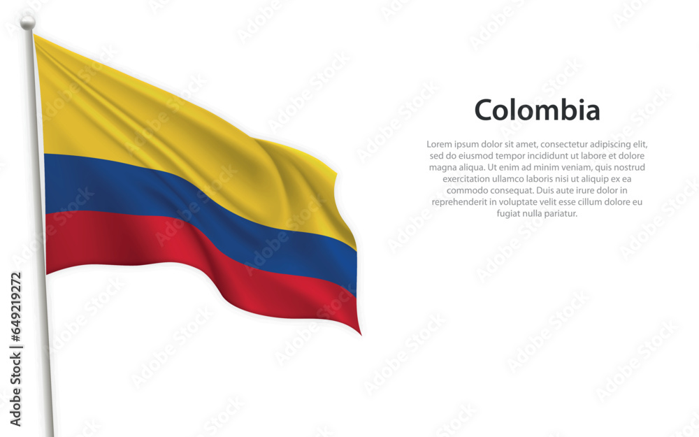 Waving flag of Colombia on white background. Template for independence day Waving flag of Colombia on white background. Template for independence day