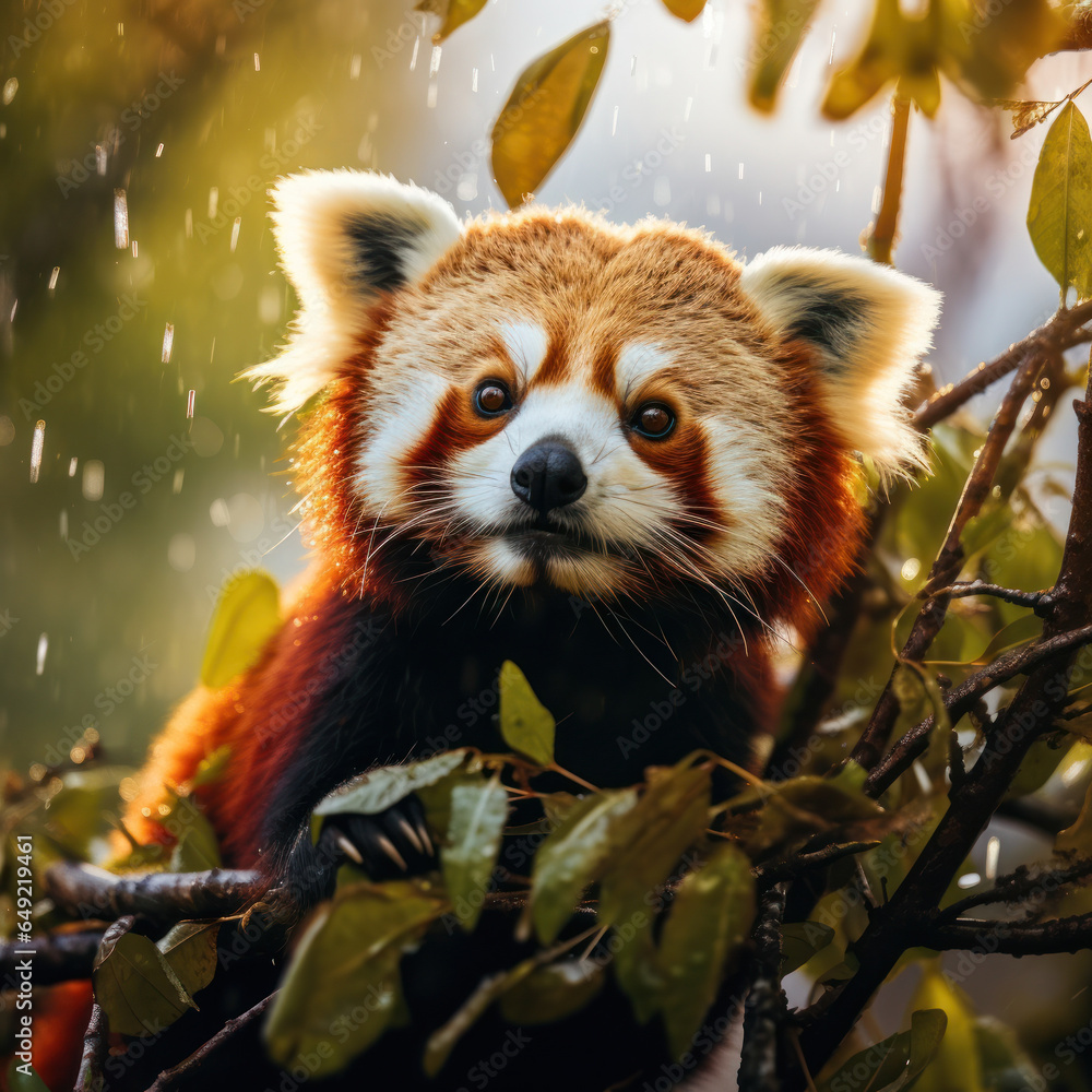 Obraz premium Red Panda in its Natural Habitat, Wildlife Photography, Generative AI