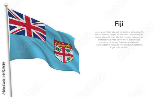 Waving flag of Fiji on white background. Template for independence day
