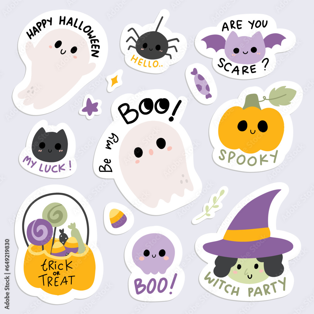 Fototapeta premium set of cartoon Halloween stickers