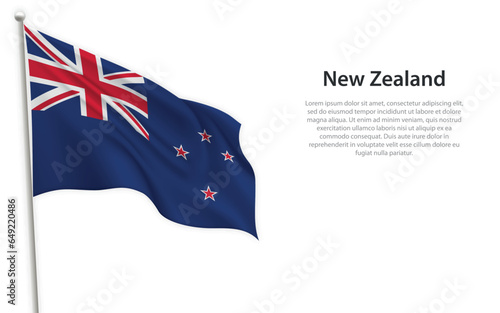 Canvas Print Waving flag of New Zealand on white background
