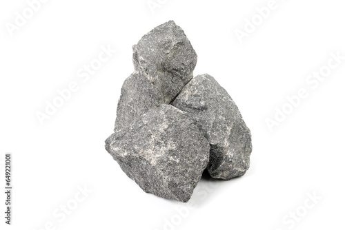 Set of sauna stones isolated on white background. Natural mineral rock dunite