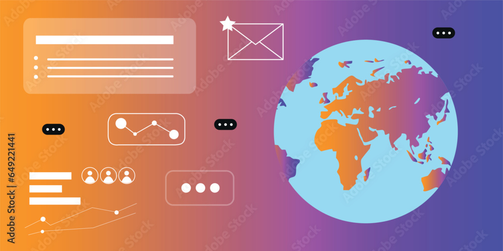 Naklejka premium Technology Vector flat illustration. Social media and business presentations, user interface, UX, graphic and web design, apps and interfaces. EPS 10